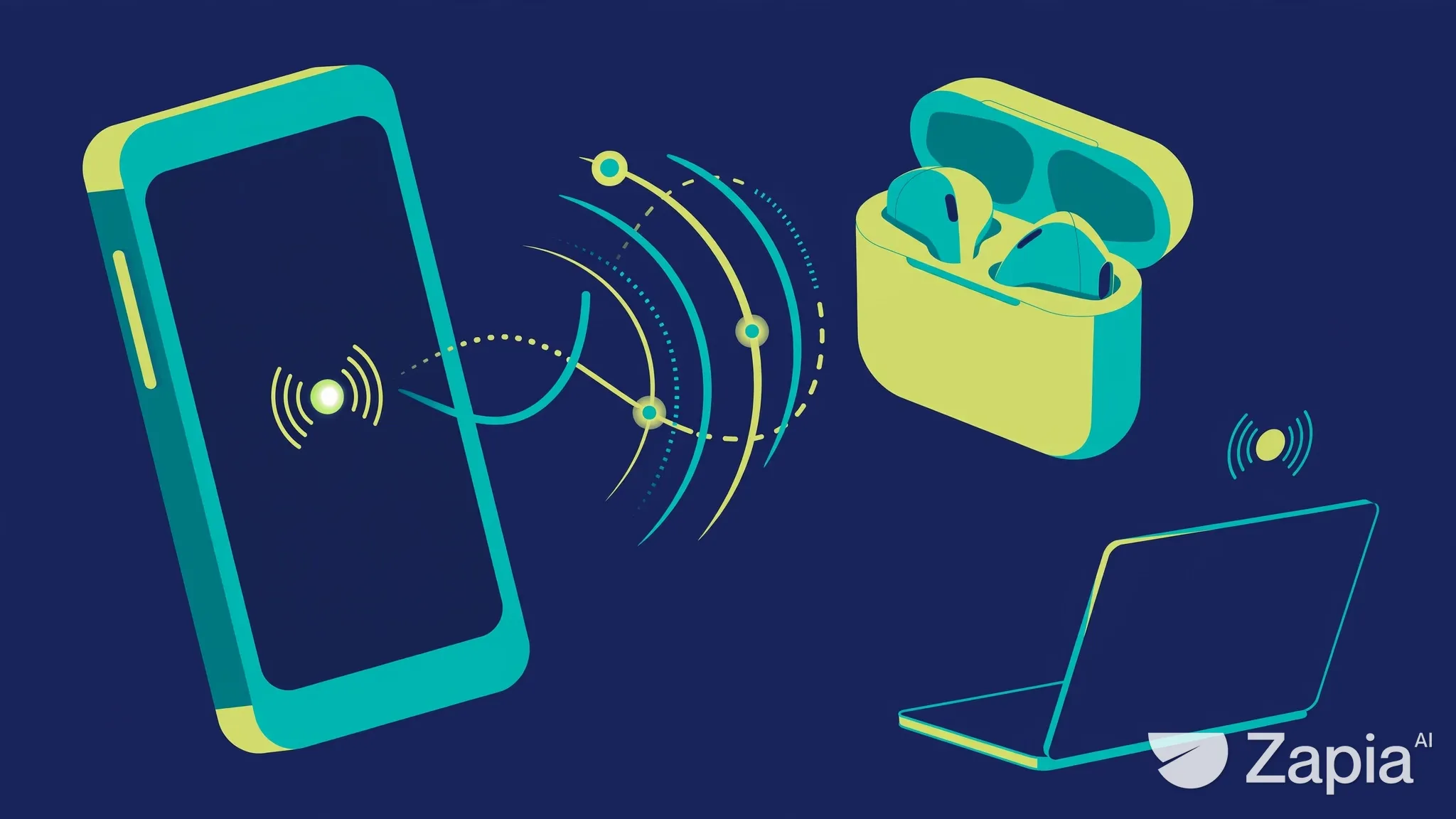 Ilustração conceitual de smartphone e fones sem fio durante o pareamento Bluetooth