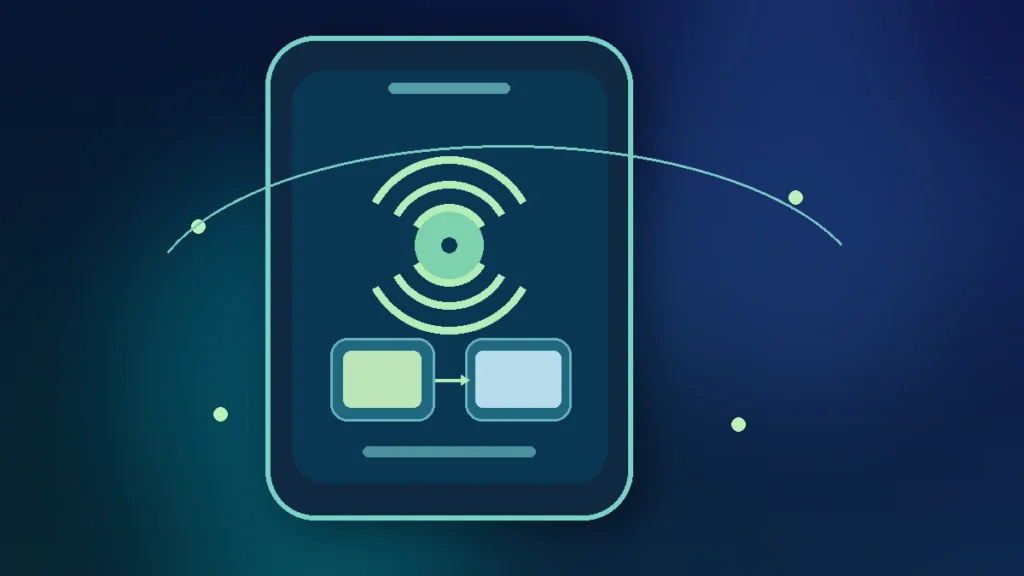 Ilustração conceitual de um celular compartilhando a internet móvel com outros dispositivos por ponto de acesso Wi-Fi