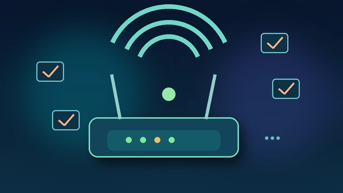 Ilustração conceitual de roteador Wi-Fi e aparelhos conectados sem acesso à internet